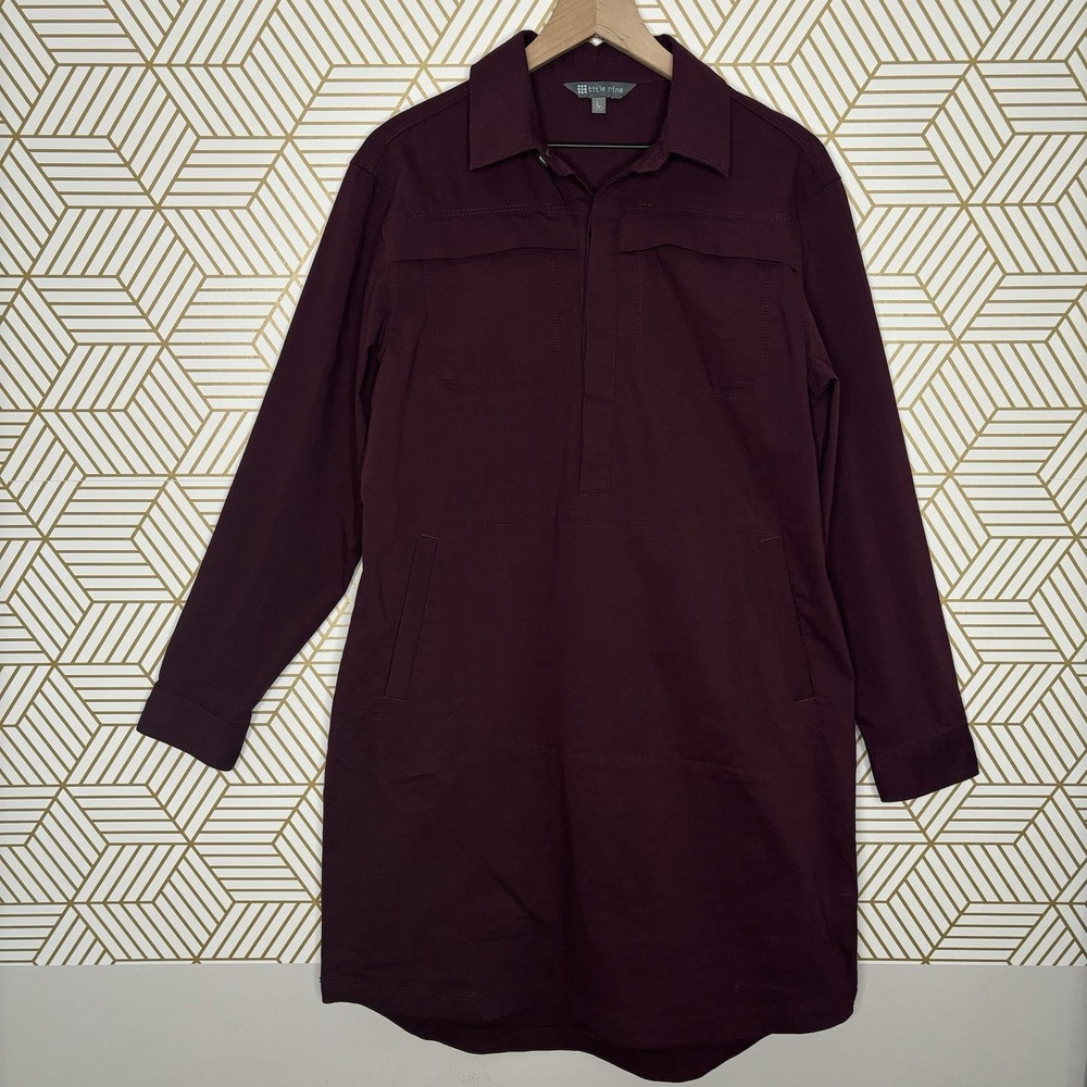 Title Nine Wren Utility Shirt Dress Women's Burgundy Outdoor Travel Large Work